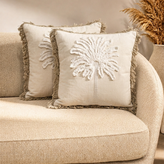 Ivory Palm Tree Cushion Cover
