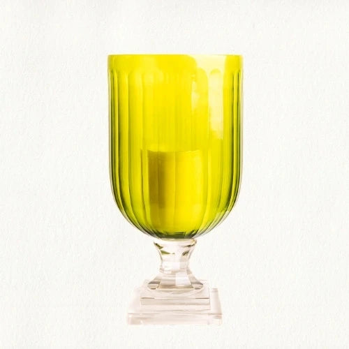 Lime Ribbed Glass Candle holder