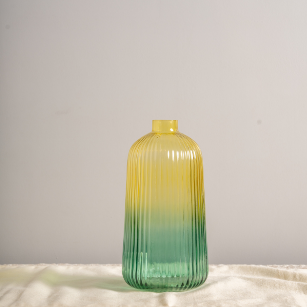 Shaded Blush Green Ribbed Vase