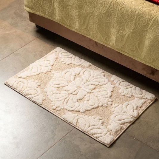 Beige & White Floral Bathmat