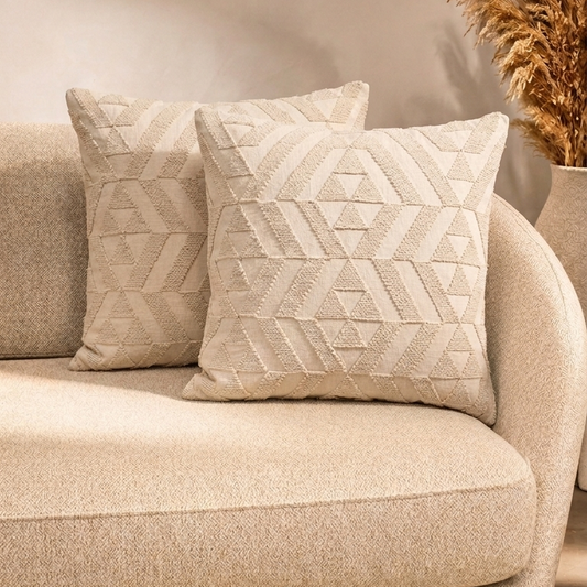 Off White Geometry Cord Embroidery Cushion Cover
