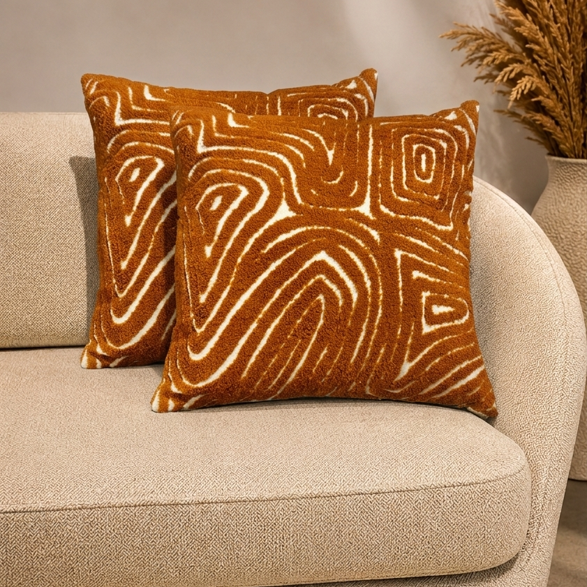 Rust Towel Embroidery Cushion Cover