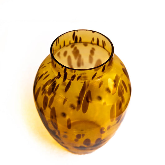 Caramel Brown Glass Vase With Black Spots