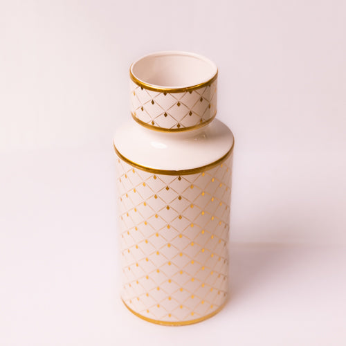 White & Gold Geometric Design Ceramic Vase - Large