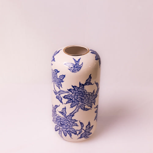 Blue & White Cylindrical Ceramic Vase