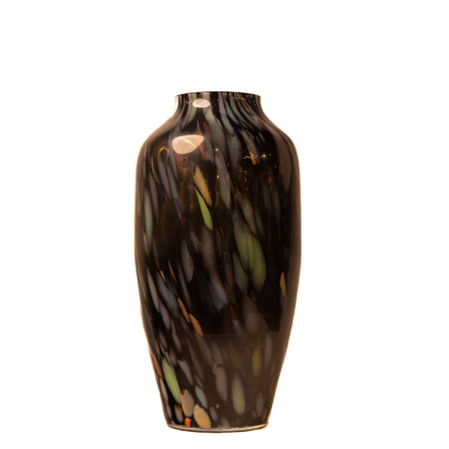 Black  Handblown Glass Vase With Multicolour Grains