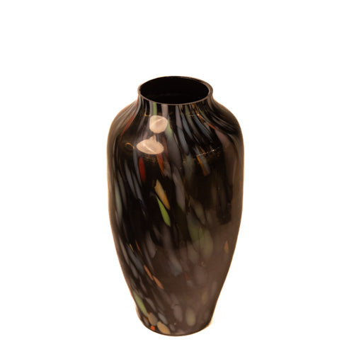 Black Handblown Glass Vase with Multicolor Grains