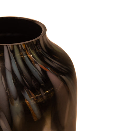 Black Handblown Glass Vase with Multicolor Grains