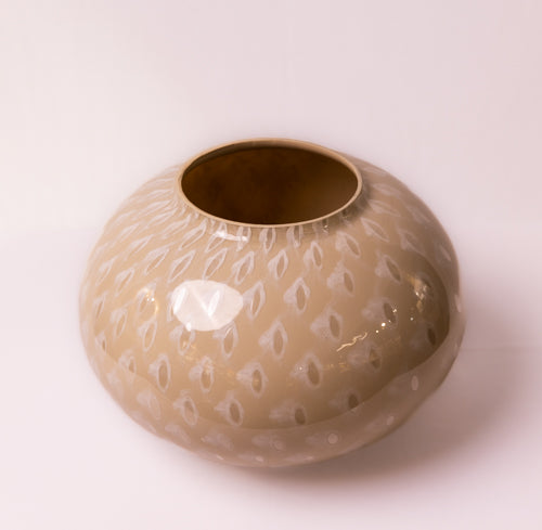 Beige & White Round Handblown Glass Vase