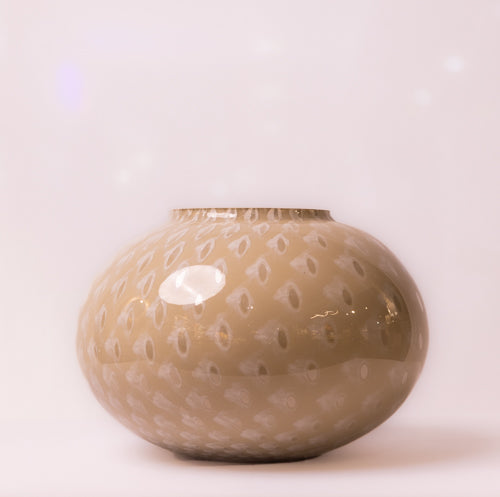 Beige & White Round Handblown Glass Vase