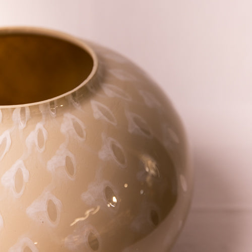 Beige & White Round Handblown Glass Vase