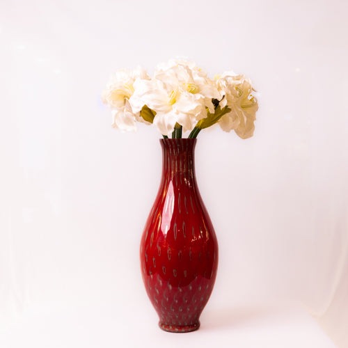 Red And Green Handblown Tall  Glass Vase