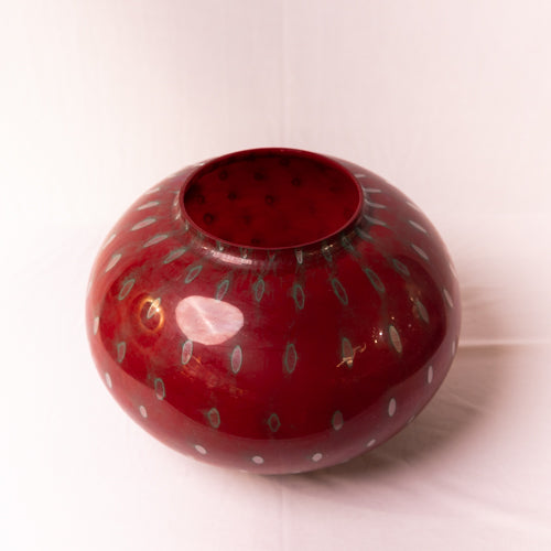 Red & Green Round Handblown Glass Vase