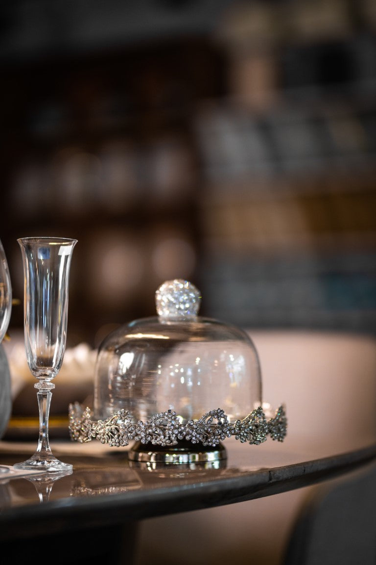 Glass Cake Dome With Flower Border