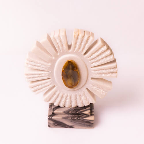 White Marble Rough Flower With Grey Base & Agate