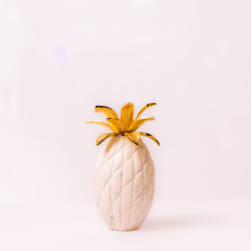 White Marble Pineapple With Metal Leaves