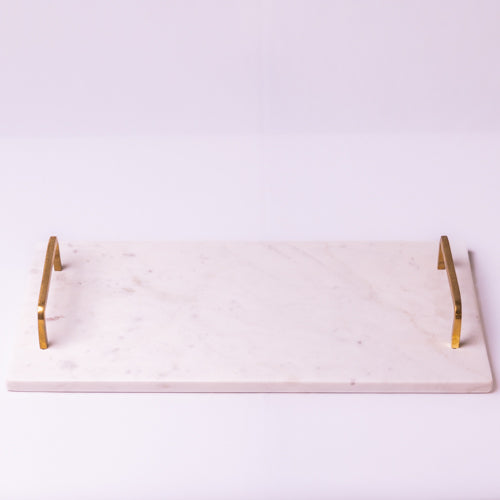 White Marble Tray With Brass Handles