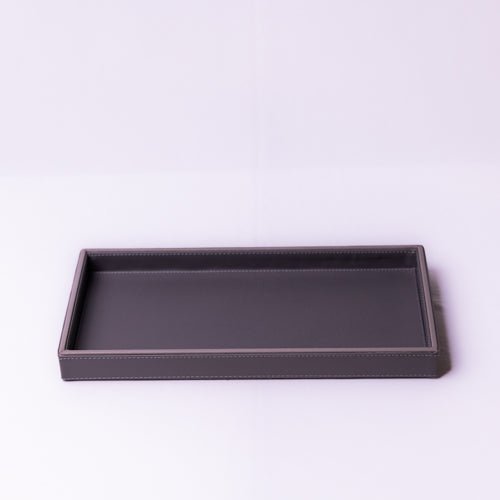 Grey Rectangular Faux Leather Tray - S