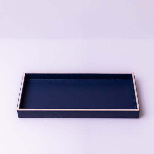 Navy Blue Rectangular Faux Leather Tray-s