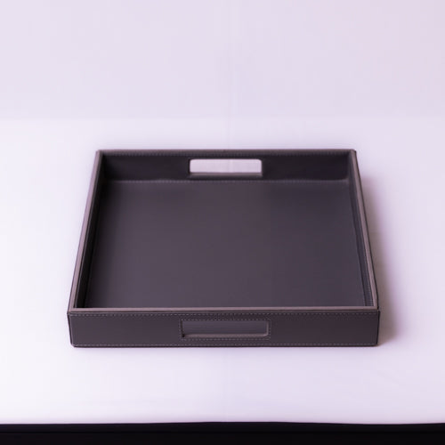 Grey Square Faux Leather Tray - S