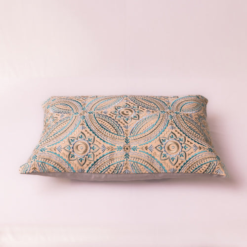 Pastel Green Floral Embroidered Cushion Cover