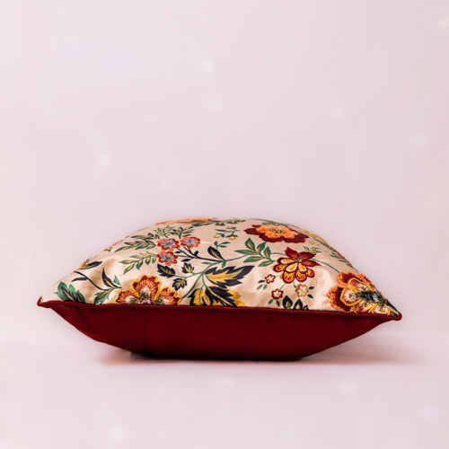 White & Red Floral Embroidered Cushion Cover