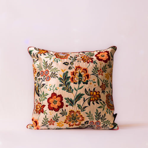 White & Red Floral Embroidered Cushion Cover