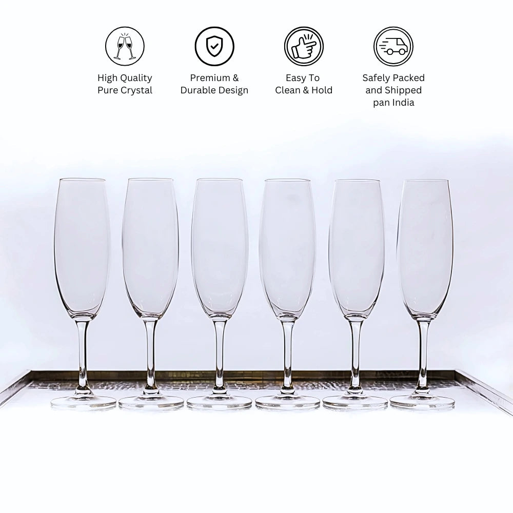 Set Of 6 Sylvia Champagne Flutes Features