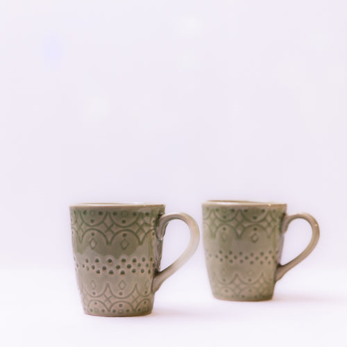 Pistachio Green Embossed Ceramic Mug