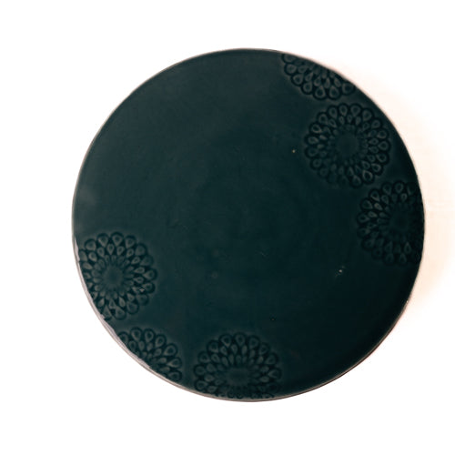 Green Ceramic Embossed Cake Stand