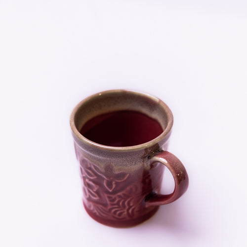 Persian Red Shaded Floral Embossed Ceramic Mug