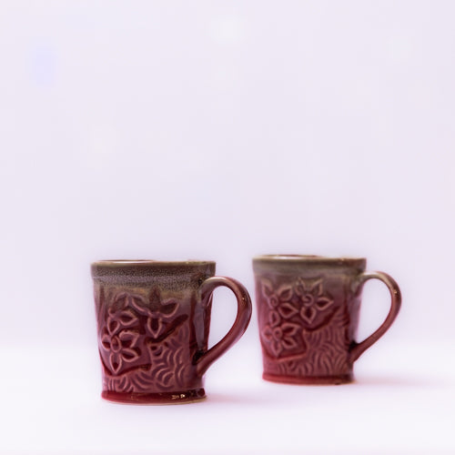 Persian Red Shaded Floral Embossed Ceramic Mug