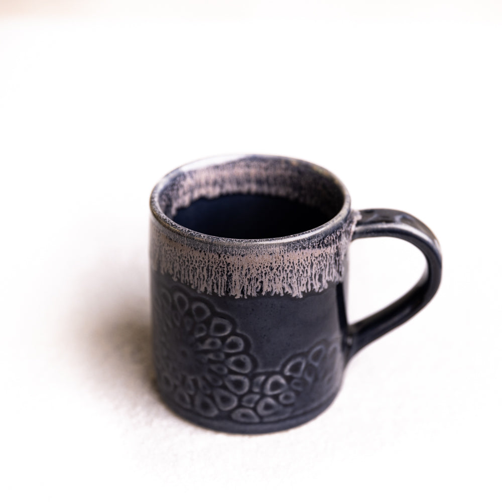 Navy Flower Embossed Ceramic Mug