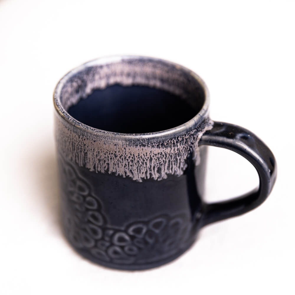 Navy Flower Embossed Ceramic Mug