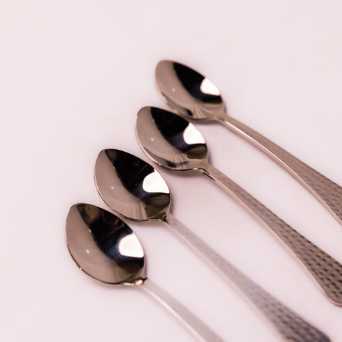 Set Of 4 Silver Hammered Teaspoons