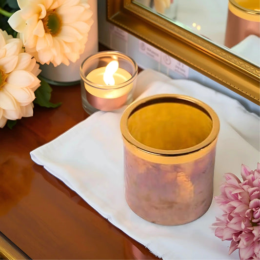 Black Glass T - Light Holder With Gold Metal Rim