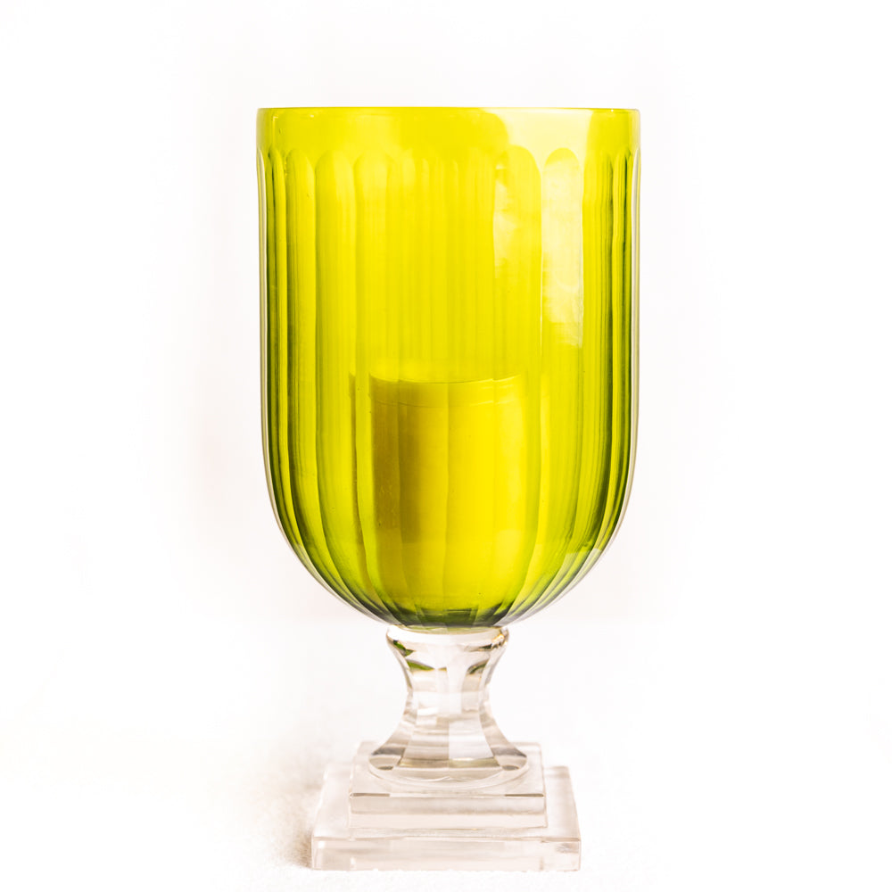 Lime Green Ribbed Glass Candle Holder