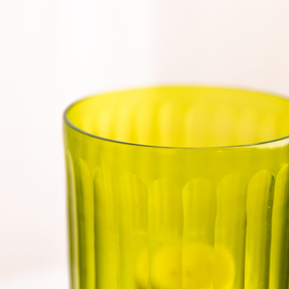 Lime Green Ribbed Glass Candle Holder