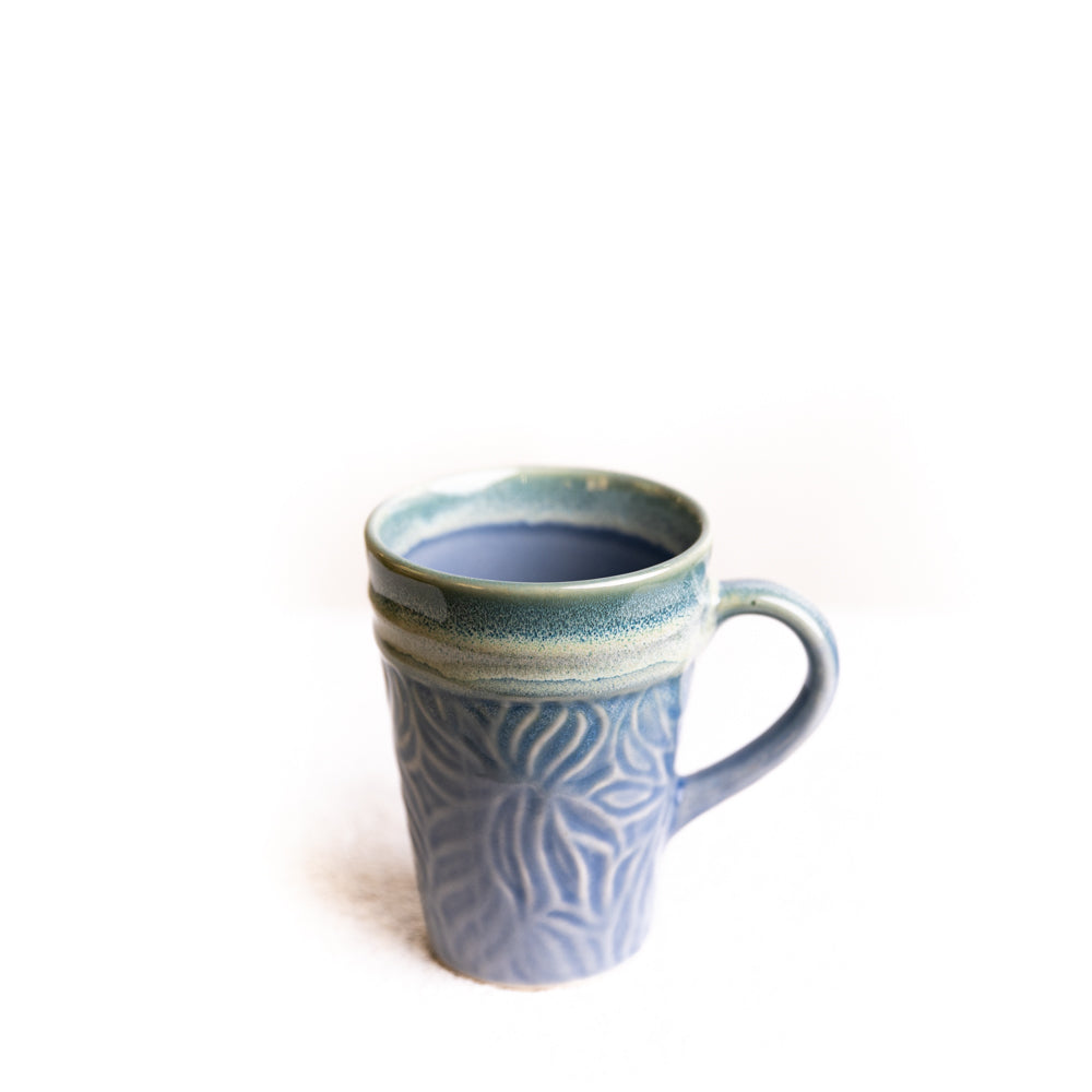 Pastel Blue & Green Floral Embossed Ceramic Mug