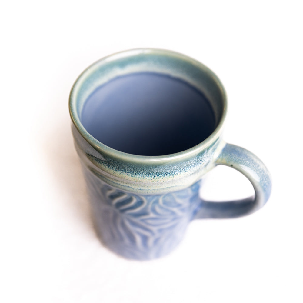 Pastel Blue & Green Floral Embossed Ceramic Mug