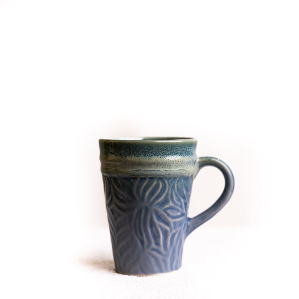 Pastel Blue & Green Floral Embossed Ceramic Mug