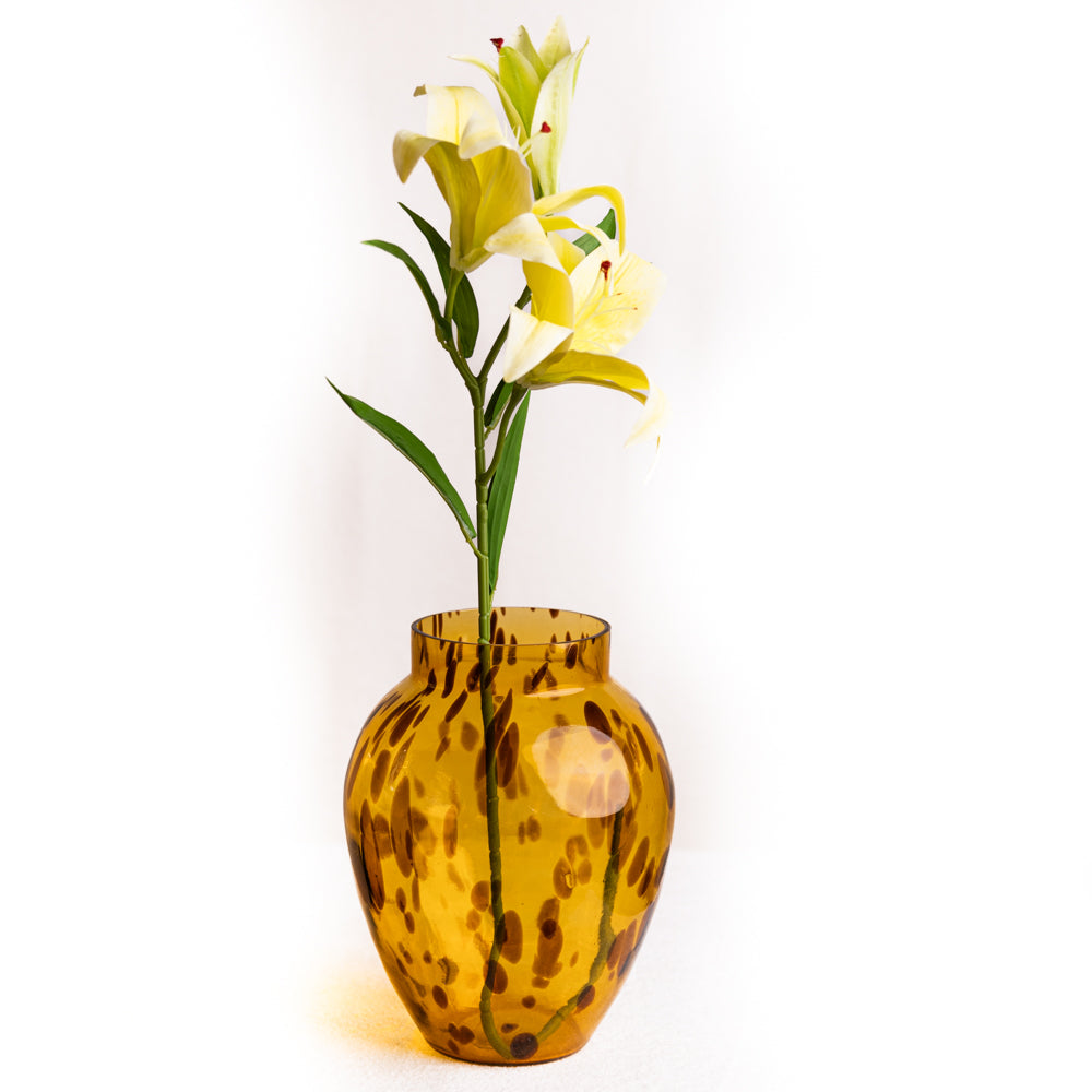 Caramel Brown Glass Vase With Black Spots