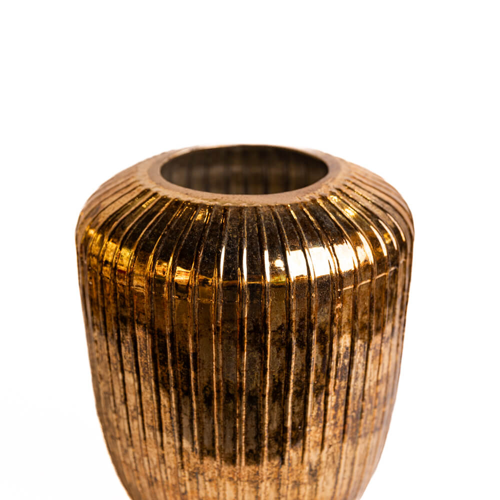 Gold Ribbed Glass Vase