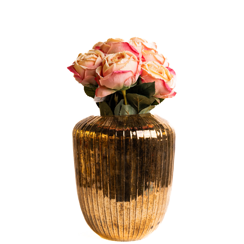 Gold Ribbed Glass Vase