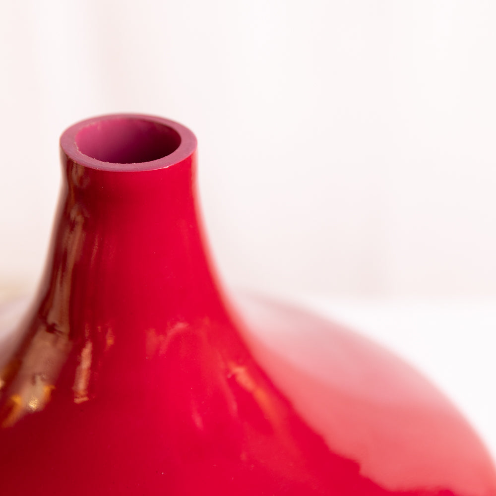 Cherry Red Narrow Mouth Glass Vase