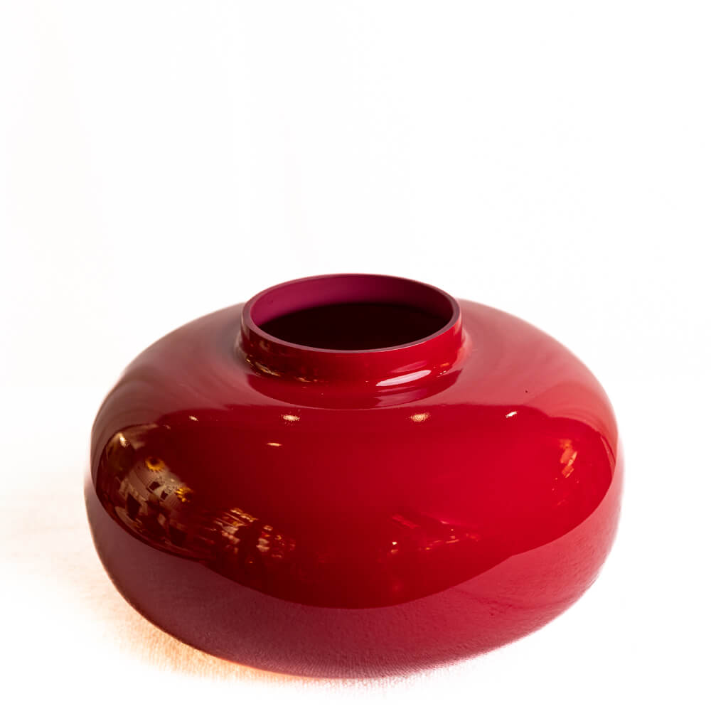 Cherry Red Short Round Glass Vase