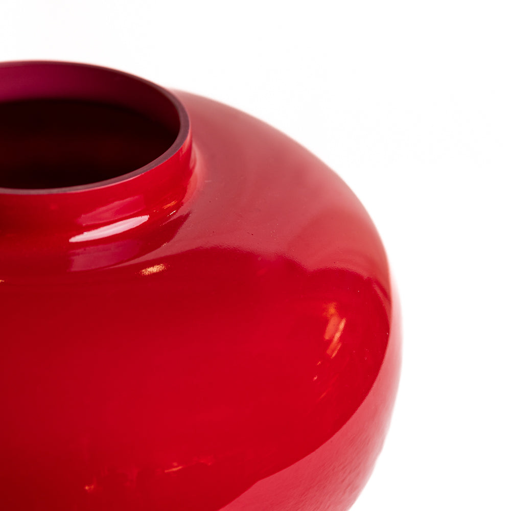 Cherry Red Short Round Glass Vase