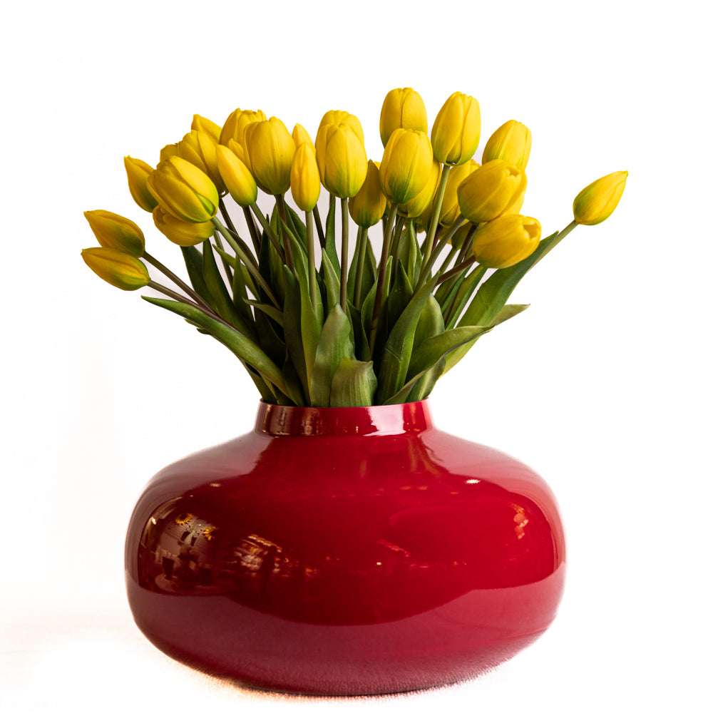 Cherry Red Short Round Glass Vase