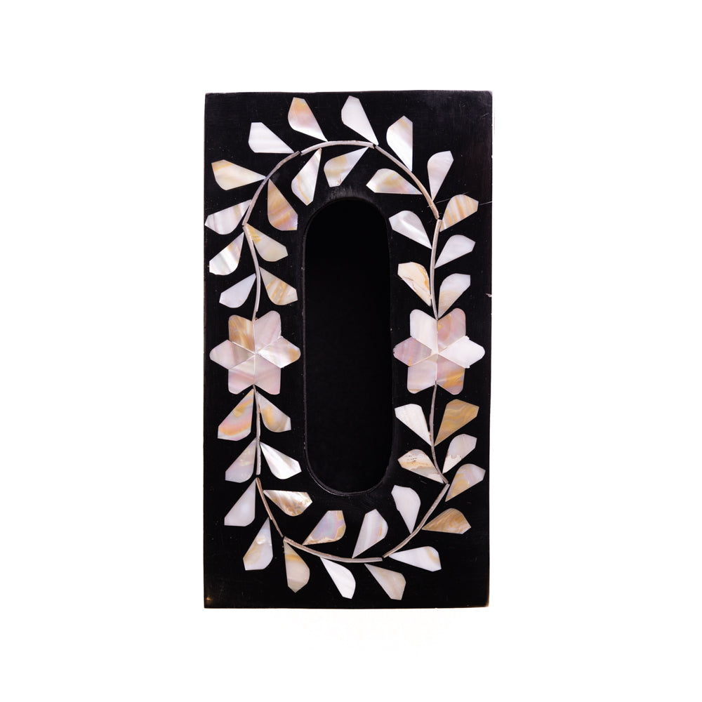 Black & White Mother Of Pearl Inlay Tissue Box Holder