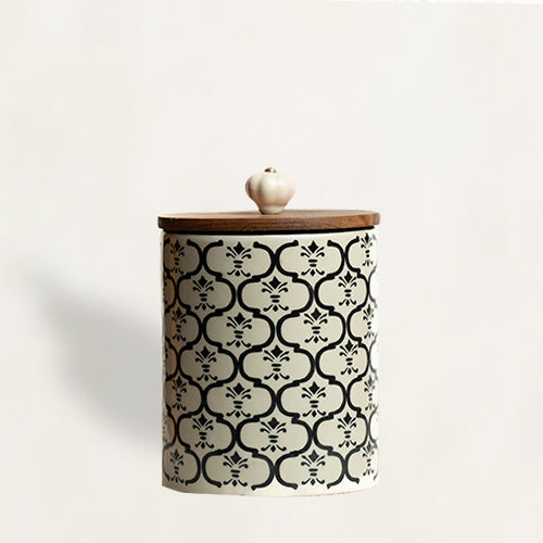 Black & White Hand Painted Jar With Spoon